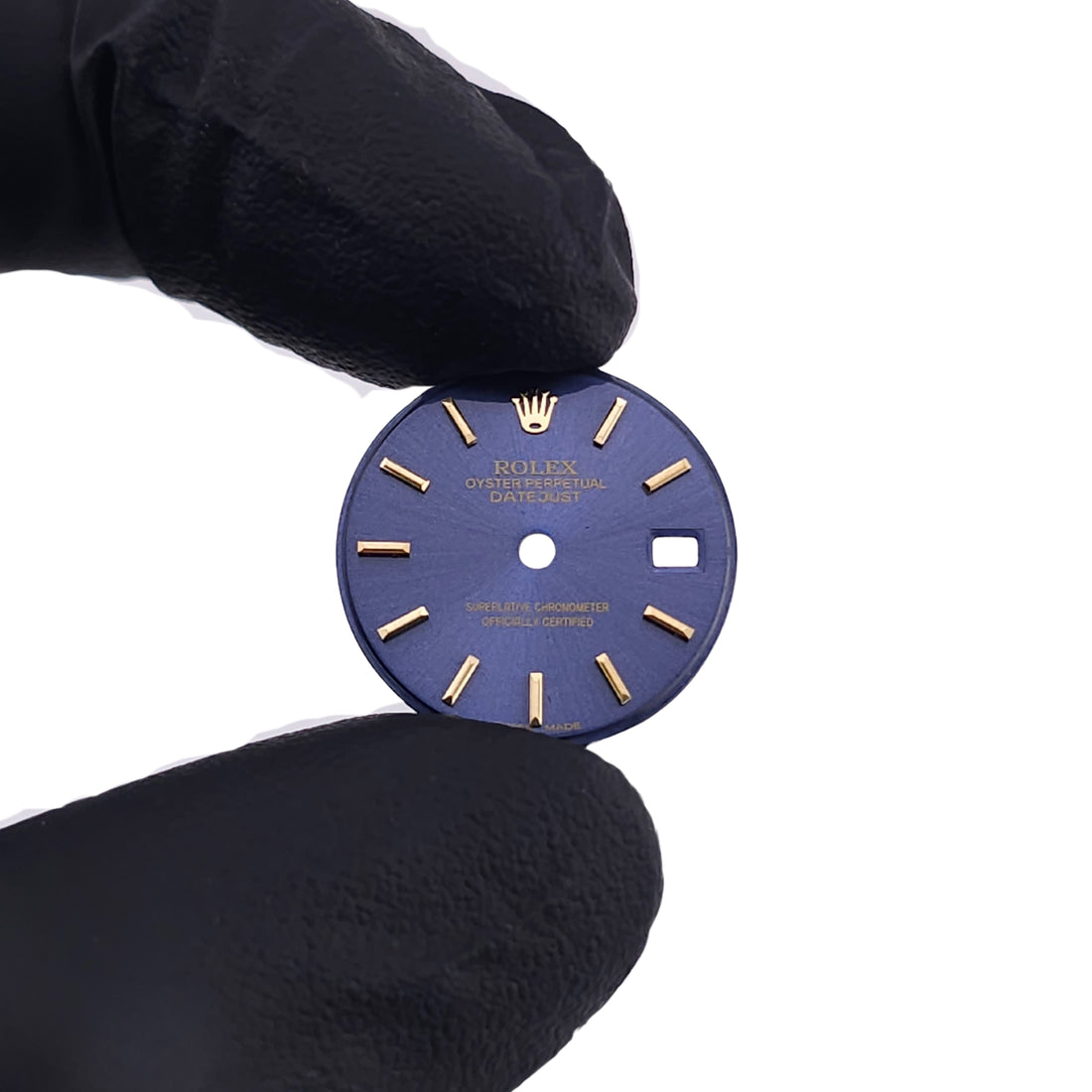 Custom 26mm Cobalt Blue DateJust Dial With Yellow Gold Stick Markers