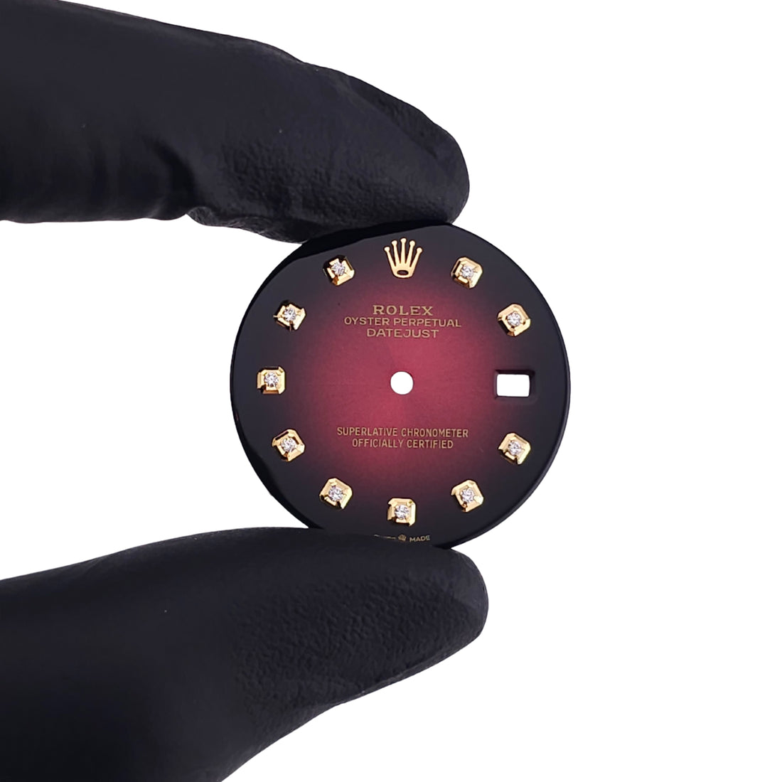 Custom 41mm Red Ombre DateJust Dial With Yellow Gold and Diamond Markers