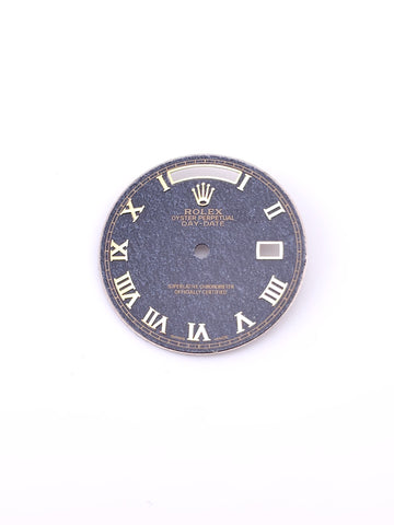 Custom 36mm Black Buckley Day-Date Dial With Yellow Gold Roman Markers *In Stock*