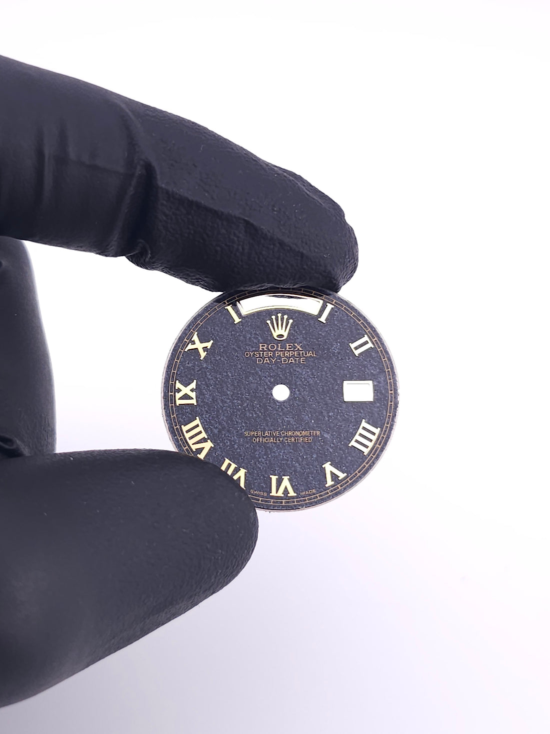 Custom 36mm Black Buckley Day-Date Dial With Yellow Gold Roman Markers *In Stock*