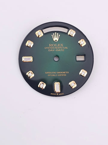 Custom 36mm Green Vignette Day-Date Dial With Diamond and Yellow Gold Markers *In Stock*