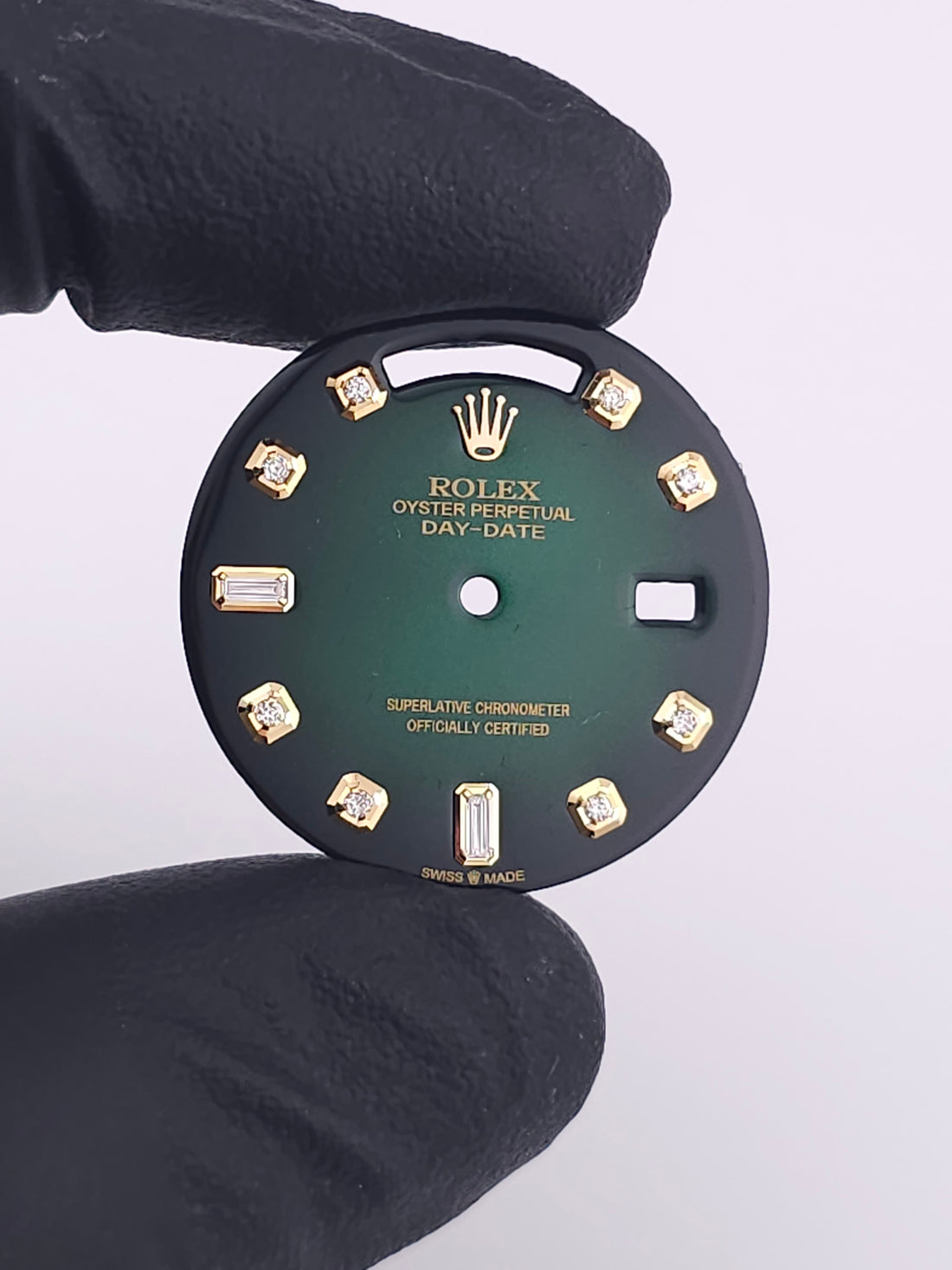 Custom 36mm Green Vignette Day-Date Dial With Diamond and Yellow Gold Markers *In Stock*