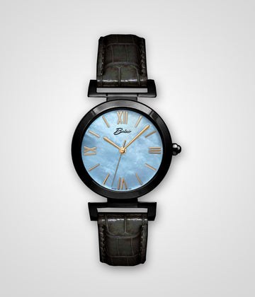 W Brand Lady's watch - Blue Mother of Pearl and Black leather
