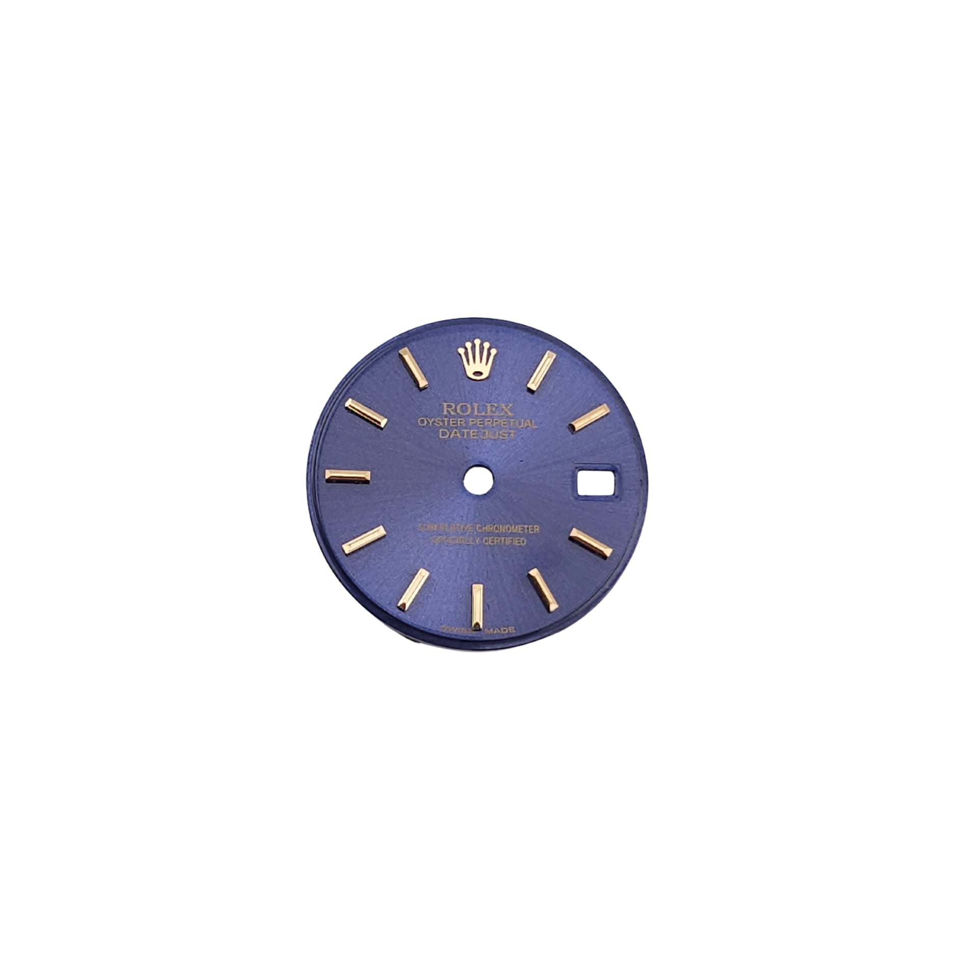 Custom 26mm Cobalt Blue DateJust Dial With Yellow Gold Stick Markers