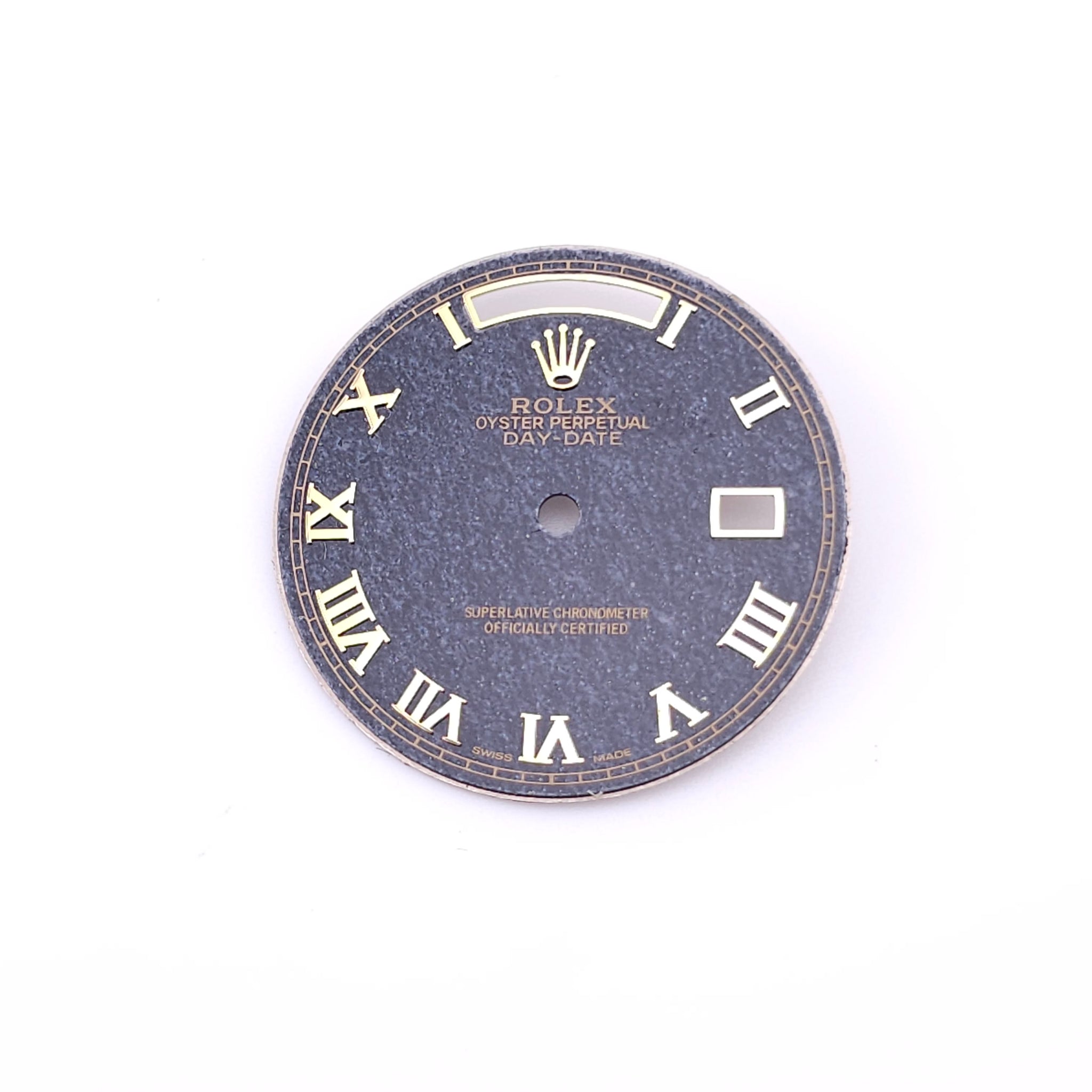 Custom 36mm Black Buckley Day-Date Dial With Yellow Gold Roman Markers *In Stock*