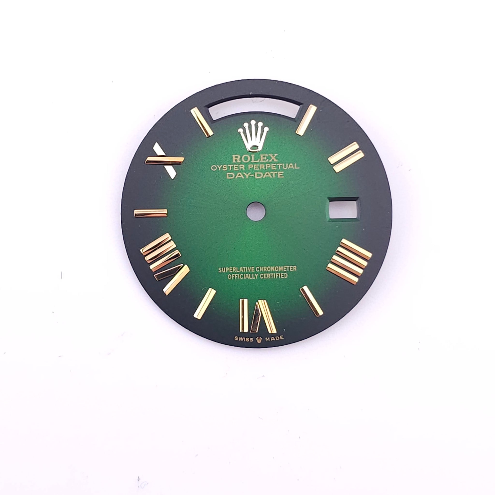 Custom 36mm Green Ombre Day-Date Dial With Yellow Gold Roman Markers  *In Stock*