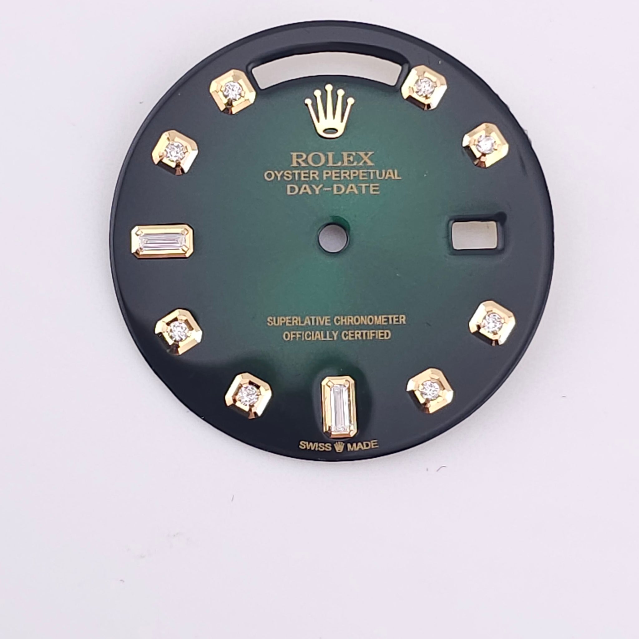 Custom 36mm Green Vignette Day-Date Dial With Diamond and Yellow Gold Markers *In Stock*