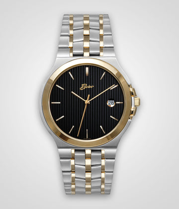 W Brand Mens Watch - The OTOF collection - Black and Yellow Dial, Yellow bezel, two tone bracelet